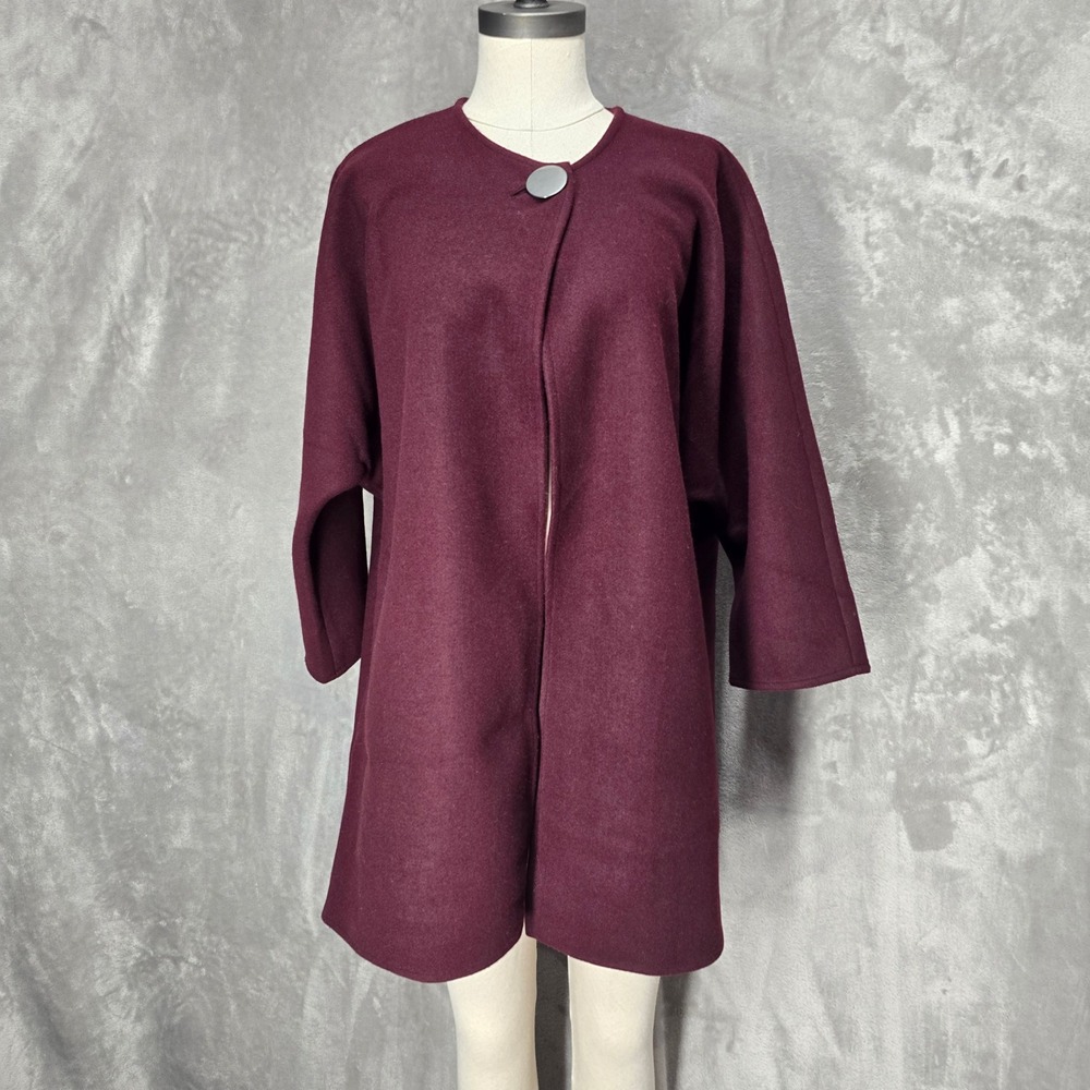 Ann Taylor Factory Womens Medium Burgundy Dolman Sleeve Button Front Jacket Coat